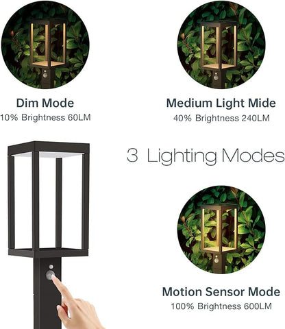 Solar Landscape Path Lights 32in Outdoor Waterproof Modern Driveway Lights,LED Motion Sensor Garden Lamp Bollard Light 3000K 600LM for Walkway Yard Patio Lawn,Black