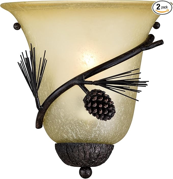 VAXCEL 2-Pack Sierra 1 Light Bronze Rustic Pinecone Half Moon Wall Sconce Cream Glass | Lumora