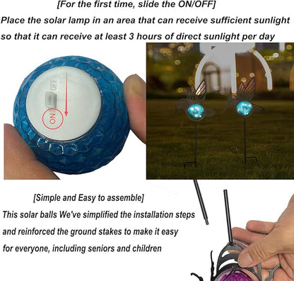 Hummingbird Solar Lights Outdoor Decorations, 2 Pack Metal Iron Solar Stake Lights for Yard, Garden, Lawn Decor