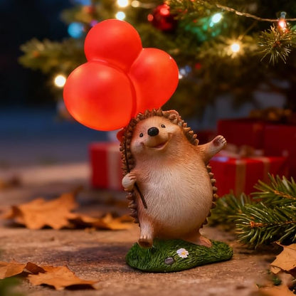 WHIMSYNOOK Hedgehog Figurine with Balloon – Solar LED Garden Statue & Whimsical Gift Décor, 10.4" Resin Cute Animal Light for Porch, Lawn, Yard, Housewarming, or Birthday