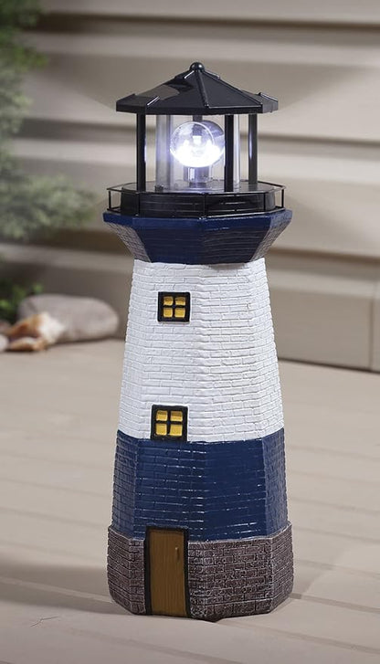 Solar Lighthouse by Maple Lane Creations- Rotating LED Light Outdoor Décor - Lawn and Garden Resin Lighthouse