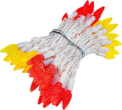 ‎‎‎Novelty Lights 24FT 70 LED C6 LED Mardi Gras String Lights, Outdoor Christmas Tree Commercial Grade LED String Lights, Christmas Lights Outdoor Tree Decorations Outdoor (Red/Yellow)