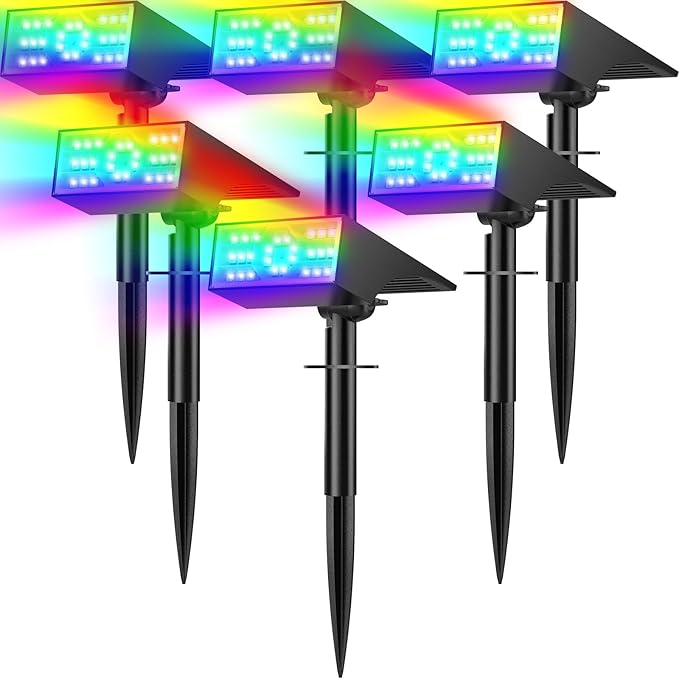 Solar Color Changing RGB Spot Lights Outdoor, 6 Pack/7 Lighting Modes Multicolor Outdoor Lights for Yard Waterproof | Lumora