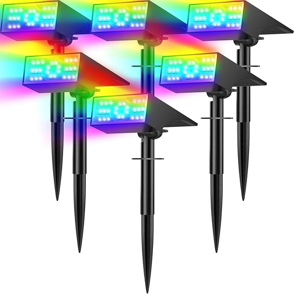 Solar Color Changing RGB Spot Lights Outdoor, 6 Pack/7 Lighting Modes Multicolor Outdoor Lights for Yard Waterproof | Lumora