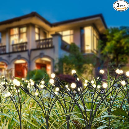 Sunco Solar Firefly Pathway Lights, Swaying Outdoor Garden Landscape Lighting, 2400K Warm White, Waterproof Yard Patio Ground Lights, Cross Spike Stake for Easy in Ground Install 3 Pack.