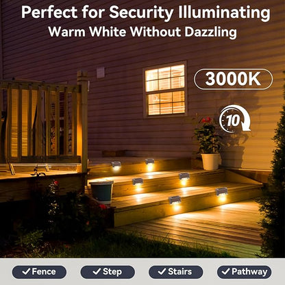 8 Pack Solar Stair Lights Outdoor Mini Waterproof LED Fence Lamp Outside Security and Decor Lighting for Step, Deck, Railing, Patio, Pool, Balcony, Retaining Wall, Patio, No Drill Instal (Warm White)