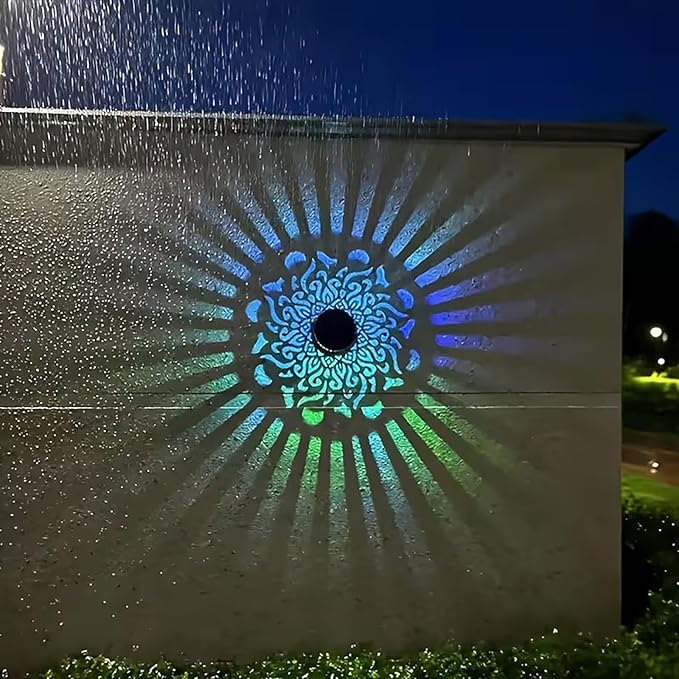 Solar Mandala Lights Outdoor Decorative - Waterproof Metal Mandala Solar Wall Lights, Artistic Fence & Step Lights for Garden, Patio, Backyard, Yard & Outdoor Home (1, Lotus-Colored Light)