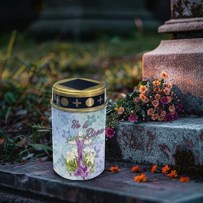 Cross Lily Print Solar Lights Outdoor Decor,Solar Powered Stakes Decorative Memorial Lights Garden Yard Lawn Pathway Grave Cemetery Decoration
