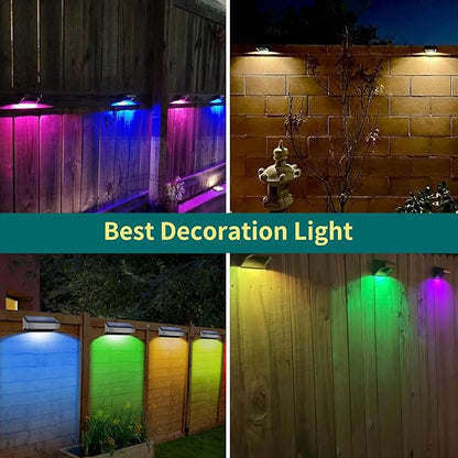 8 Pack Solar Fence Lights Outdoor RGB and 10 Colors Stainless Steel Dusk to Dawn Deck Light Bright Step Lights Waterproof Led Solar Outdoor Light for Backyard Stairs, Patio