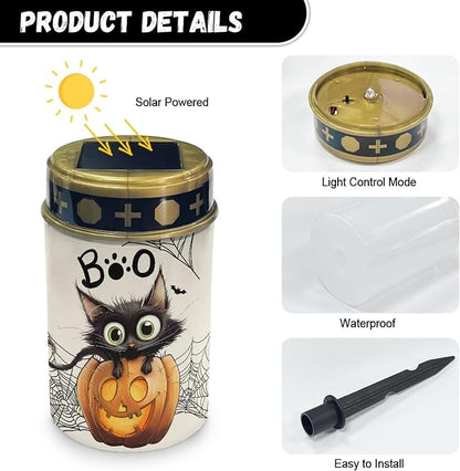 Halloween Black Cat Pumpkin Outdoor Solar Lights Solar Stake Lights Waterproof Halloween Decor Solar Walkway Lights Yard Pathway Light Solar Lantern,Wall Light Auto On/Off
