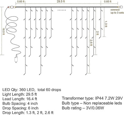 Dazzle Bright Christmas Icicle Lights, 8 Modes Curtain Fairy Lights with Drops, Connectable Xmas String Lights for Outside Holiday Wedding Party Decorations (Multi-Colored, 360 LED)