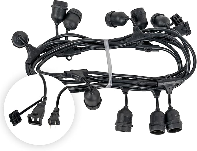 15-ft 10 Suspended Sockets E26 Commercial Patio Light Stringer, Heavy Duty - Outdoor Security Flood Light | Lumora