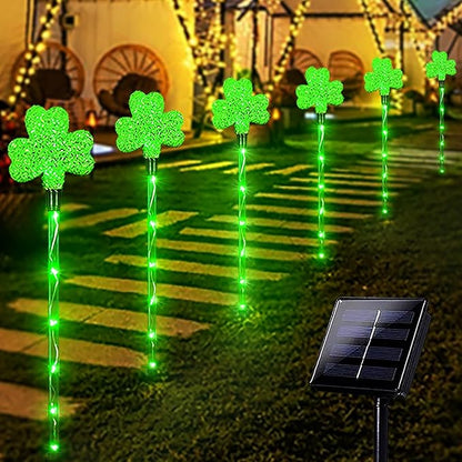 Solar Shamrocks Garden Stake Lights for St. Patrick's Day Decorations Outdoor, 8 Modes Green Lucky Clover Pathway Lights Waterproof St. Patrick's Lights for Yard Lawn Walkway Decor (6 Pack)