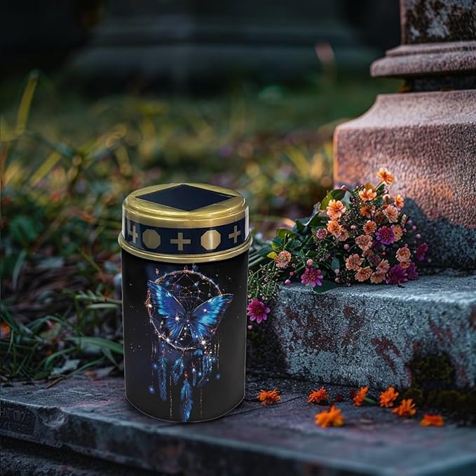 Butterfly Blue Solar for Cemetery Grave Memorial Stake Solar Lights Waterproof Outdoor Garden Stake Solar Cemetery Cross for Grave Yard Decorations