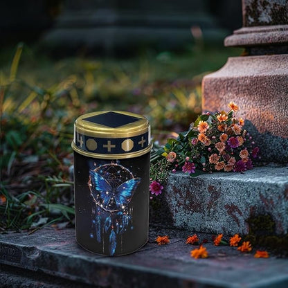 Butterfly Blue Solar for Cemetery Grave Memorial Stake Solar Lights Waterproof Outdoor Garden Stake Solar Cemetery Cross for Grave Yard Decorations