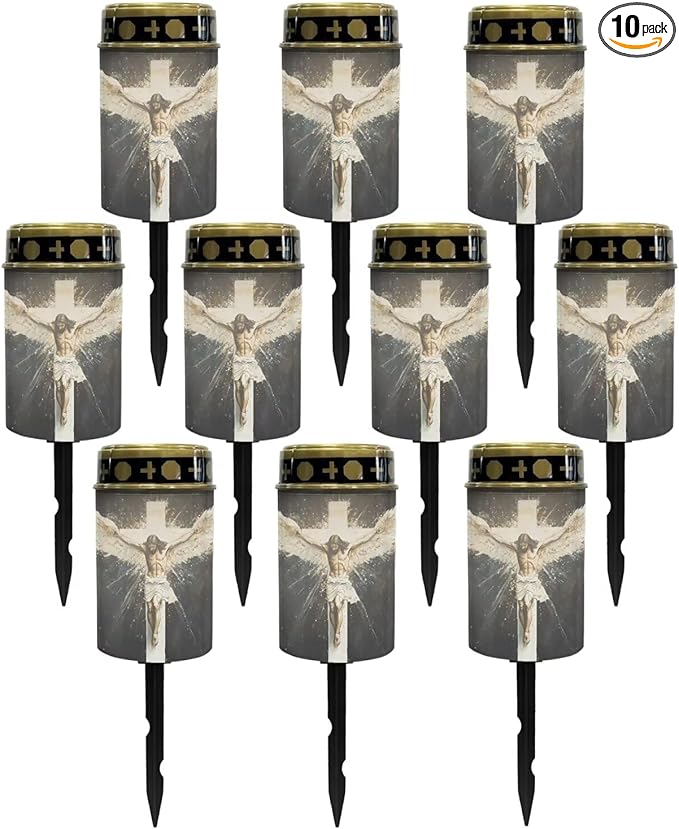 Poceacles 10 Pack Cross Solar Lights Solar Cemetery Lights Solar Grave Lights Outdoor Waterproof Decoration Pathway Lights Garden Solar Candle for Memorial Day Decor, God Wing Cross Vintage