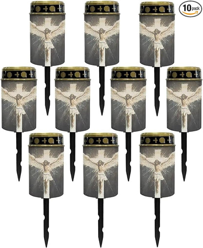 Poceacles 10 Pack Cross Solar Lights Solar Cemetery Lights Solar Grave Lights Outdoor Waterproof Decoration Pathway Lights Garden Solar Candle for Memorial Day Decor, God Wing Cross Vintage