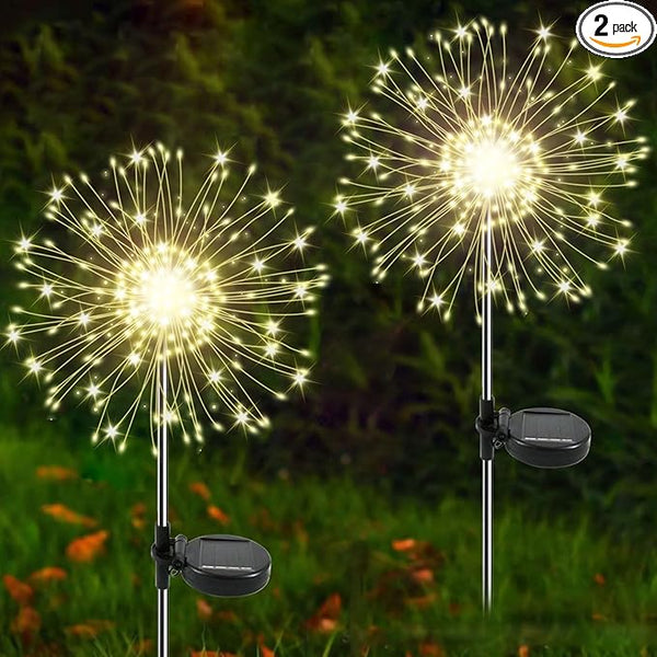 Solar Garden Lights Outdoor, 2 Pack 120 LED Twinkling Firework Lights Decorative with 2 Modes, Outdoor Waterproof | Lumora