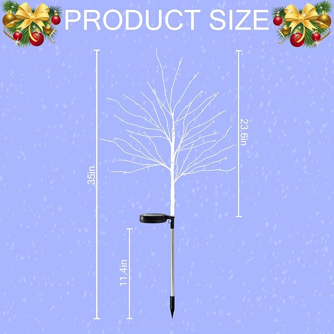 8 Pcs Solar Christmas Decoration Outdoor, 35In Birch Tree Stake Lights with 140 LED, 8 Mode, Waterproof Solar Pathway Garden Lights for Patio Yard