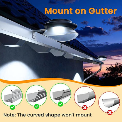 ROSHWEY Outdoor Fence Lights, 6 Pack Solar Gutter Lights with 9 LED Waterproof for Eaves Garden Garage Porch Stairs Wall 2 Installations Methods, Black Lampshade (Cool White)