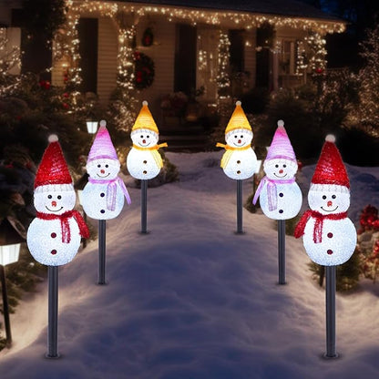 Solar Christmas Pathway Lights Outdoor Decor, Set of 3 Led Snowman Stake Lights, Waterproof Walkway Landscape Light for Winter Yard, Garden, Solar Christmas Decorations