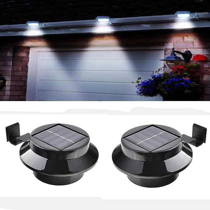 2 Pack Solar Fence Lights, Outdoor Sunpower Gutter Led Lights for Eaves Garden Landscape Yard (Black-1)