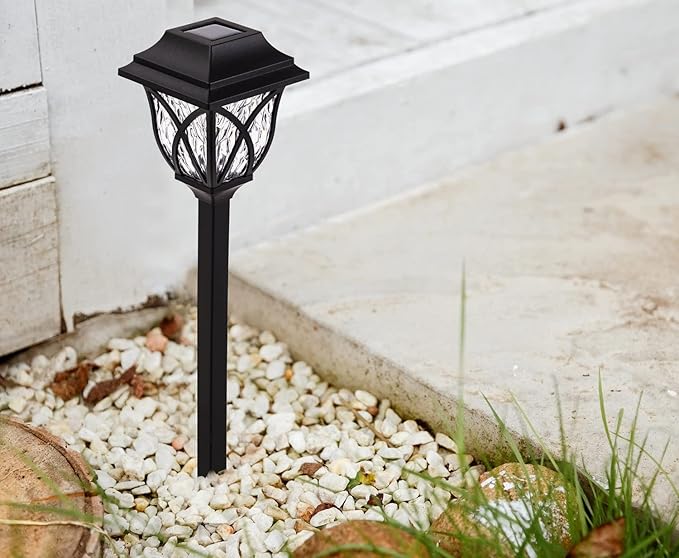 LAUREL CANYON 6 Pack Garden Solar Path Lights, Outdoor Solar Walkway Lights with LED Light Bulbs for Garden, Lawn, Pathway, Yard, Driveway Black