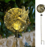 Hummingbird Solar Light Garden Outdoor Decoration Hollow Carving Flowers Crackle Glass Ball Metal Stake for Pathway | Lumora