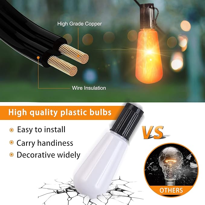 Flickering Flame String Lights,22Ft 20LED Lights for Outside,Plug in Garden Light for Halloween Christmas Indoor Outdoor Decor,Connectable Backyard Decorative Lights Cafe Bistro Patio