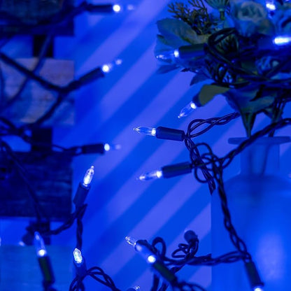 YULETIME 200 Blue Christmas Lights, Pack of 2 Sets 33 ft 100 Count Incandescent-Like LED String Lights (Blue)