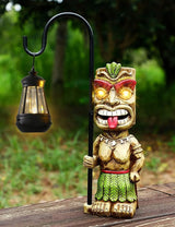 16.7" H Tiki Decor Garden Statue,Large Lantern Tiki Figurine with Solar Lights,Hawaiian Tiki Man Outdoor Patio Yard | Lumora