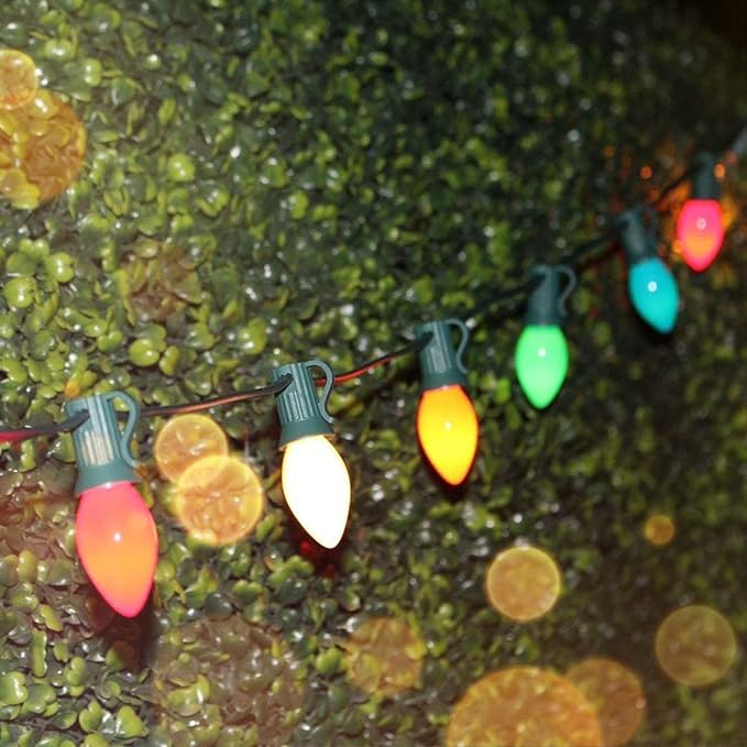 C7 Christmas Lights Outdoor 25Ft Multicolored Christmas Lights with 27 Glass Incandescent Bulbs (2 Spare), Vintage Colorful String Light for Garden Wedding Party Xmas Decorations
