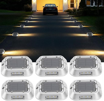 Solar Driveway Lights Outdoor LEDs Deck Driveway Markers Marine Dock Light Waterproof for Garden Ground Walkway Pathway Step Yard 6 Pack