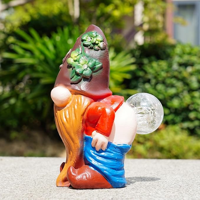 Solar Garden Statues Lights, 8.5" Christmas Outdoor Gnome Figurine with Auto On/Off for Yard Patio Decor, Gifts for Women, Grandma, Mom, Housewarming