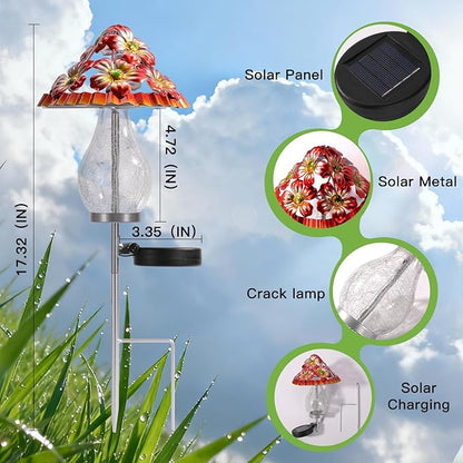 LOVERUIS Mushroom Garden Decor for Outside with Cracked Ball Waterproof Metal Stake Outdoor Yard Patio Decor, Gifts for Women, Mom, Grandma (ARS-Mushroom)