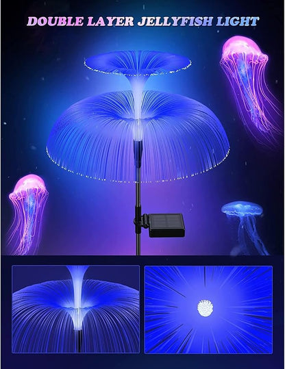 Outdoor Lawn Lamp Double Jellyfish Light 7 Colors Solar Garden Lights LED Fiber Optic Lights Outdoor Waterproof Decor Lamp for Lawn Patio Garden Lights (Color : Selection 2, Size : 1pcs)