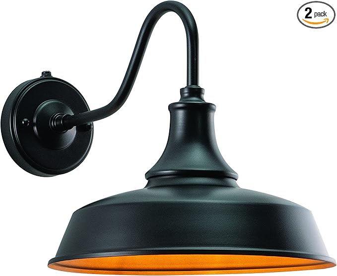 VAXCEL 2-Pack Dorado 11.5 in. H 1-Light Dark Bronze and Light Gold Dusk to Dawn Sensor Farmhouse Outdoor Wall Sconce, Gooseneck Steel Shade, Dark Sky Compliant, Porch Front Door or Garage