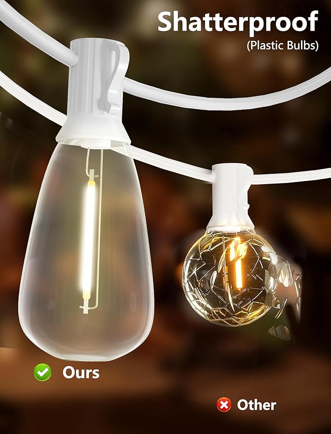 Outdoor String Lights 100FT Patio Lights with 50 Shatterproof, String Lights Outdoor Waterproof with ST35 LED Vintage Edison Bulbs, Hanging Light for Outside Backyard Garden-White