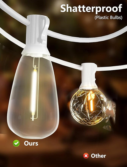 Outdoor String Lights 100FT Patio Lights with 50 Shatterproof, String Lights Outdoor Waterproof with ST35 LED Vintage Edison Bulbs, Hanging Light for Outside Backyard Garden-White