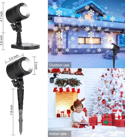 Christmas Snowflake Projector Lights Outdoor LED Snowfall Projection Landscape Lighting Waterproof Plug in Moving Effect Wall Mountable Snow Lights for Indoor Xmas Holiday Home Party New Year Show