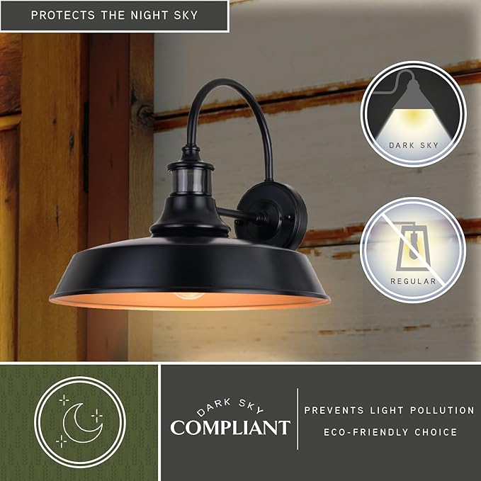 VAXCEL Dorado Outdoor Steel Wall Light with Motion Sensor, 15" W x 13.25" H Rustic Farmhouse Gooseneck Wall Sconce for Porch, Patio, Deck, or Front Door, Bronze