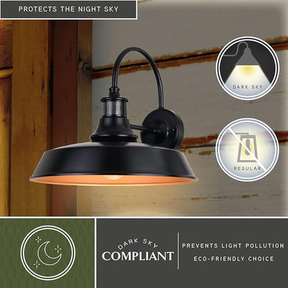 VAXCEL Dorado Outdoor Steel Wall Light with Motion Sensor, 15" W x 13.25" H Rustic Farmhouse Gooseneck Wall Sconce for Porch, Patio, Deck, or Front Door, Bronze
