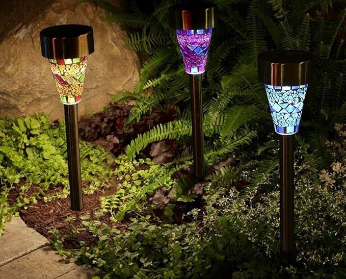 CTKcom Solar Mosaic Garden Lights Outdoor Decorative Mosaic LED Stake Lights Solar Powered Landscape Path Lighting for Lawn Path Patio Yard Walkway,3 Pack