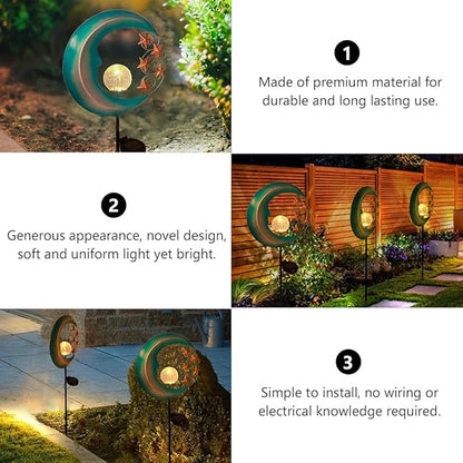 Moon Shape Solar Path Light Outdoor Waterproof Iron Art Lawn Lamp Landscape Garden LED Decorative Solar Courtyard Light for Yard and Patio