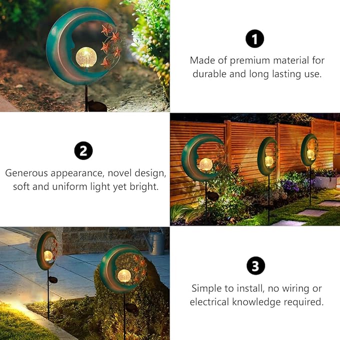 LIFKOME Moon Shape Solar Path Light, Waterproof Outdoor Garden LED Lawn Lamp, Ground Inserted Courtyard Decorative Pathway Lighting for Backyard and Yard