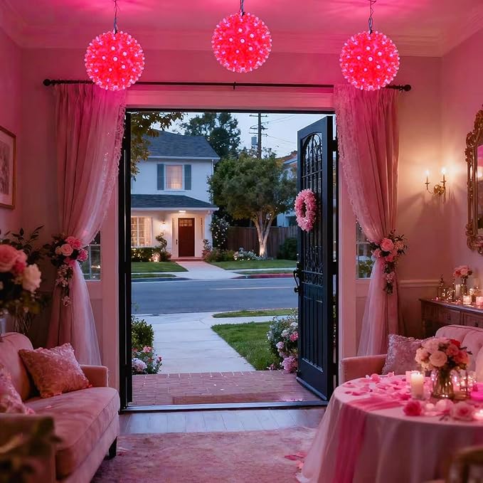 LUCKY SHINE 6 Inches Starlight Sphere Lights with 50 LED Pink Lights, UL Listed and Commercial Hanging Sphere Light, for Indoor and Outdoor Easter, Christmas, Halloween