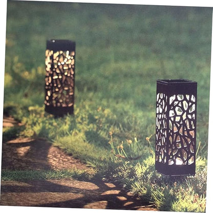 Lurrose 8pcs Warm Light Solar Lawn Lights Outdoor Garden Pathway Ground Lamps Hollow Design Landscape Lighting for Yard Driveway
