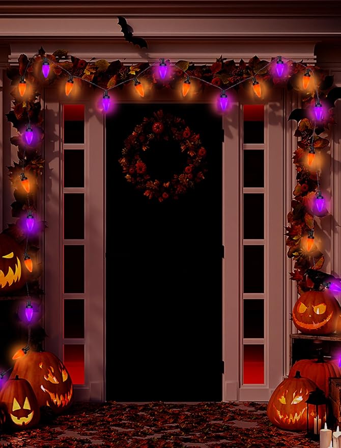 Abeja Halloween String Lights Outdoor, 26Ft C7 Purple and Orange String Lights with 50 LED Purple/Orange Ligths for | Lumora