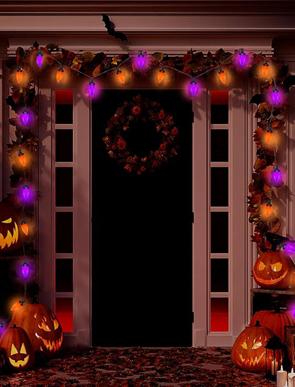 Abeja Halloween String Lights Outdoor, 26Ft C7 Purple and Orange String Lights with 50 LED Purple/Orange Ligths for Indoor/Outdoor Use, Halloween Decorations for Patio Home Party Garden Yard