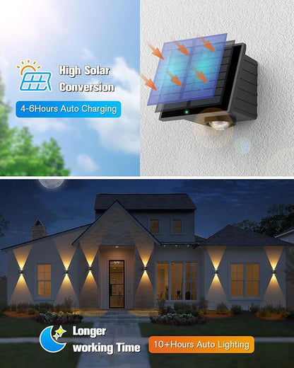 VOLISUN Solar Fence Lights 6 Pack, Color Glow LED Up and Down Wall Lamp, IP65 Waterproof Solar Lights Outdoor for Patio, Backyard, Railing, Deck, Fence and Wall（2 Lenses）